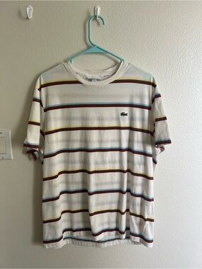 UNISEX Lacoste White Short Sleeve Stripe Crewneck T-Shirt